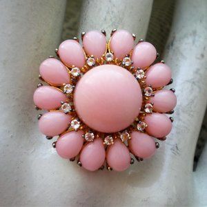 Carol Brodie Rarities Gilded Sterling Silver Pink Coral White Topaz Flower Ring